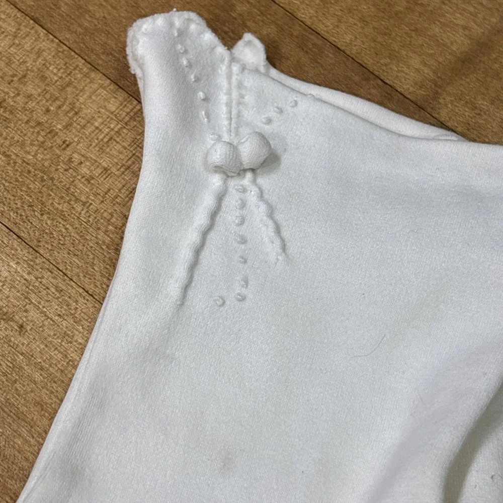 Vintage 1940s 50s White Cotton Dress Gloves Made in Japan Embroidered Formal